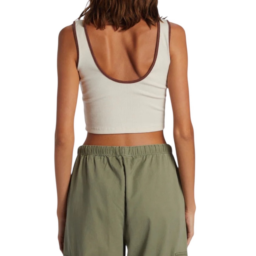 Roxy Tank Y2K Revival Lettuce Edge Parchment Rib Knit Medium Surf BNWT - Picture 2 of 6